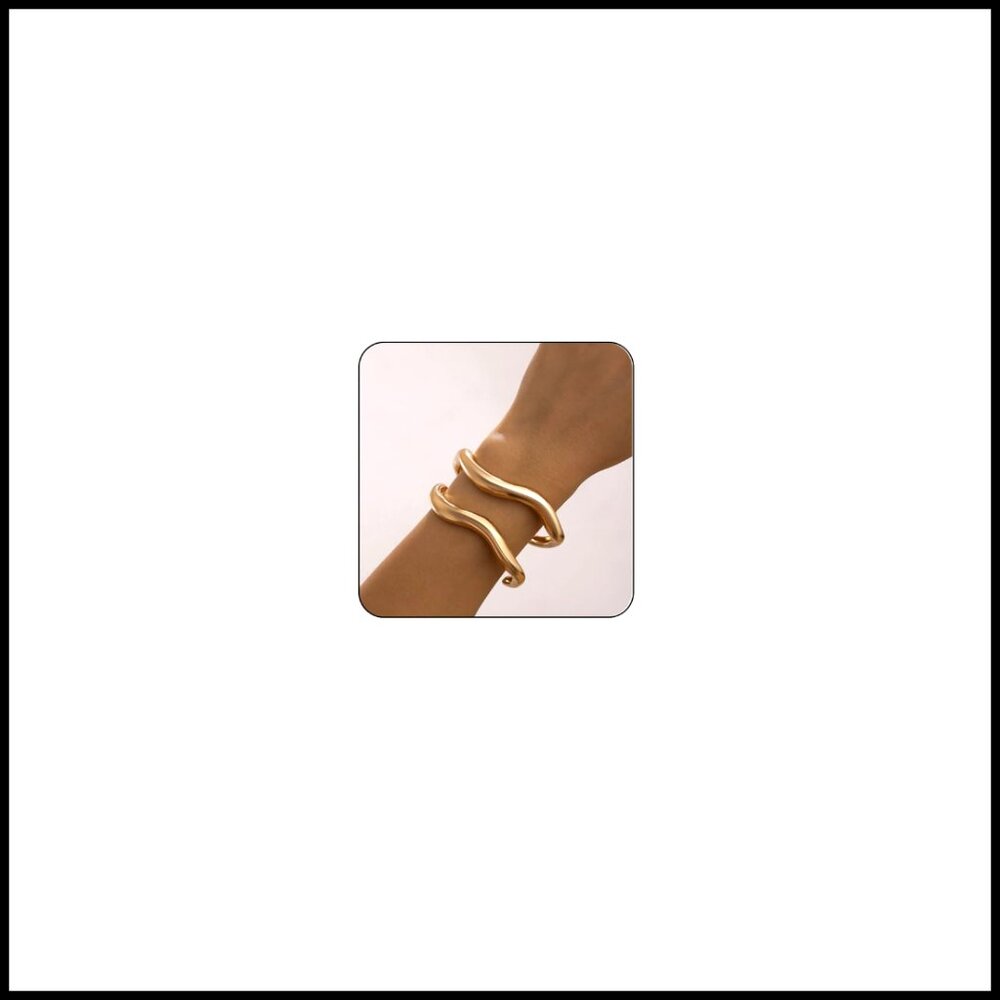 Chunky Gold Cuff Bracelets Stackable Minimalist M… - image 1